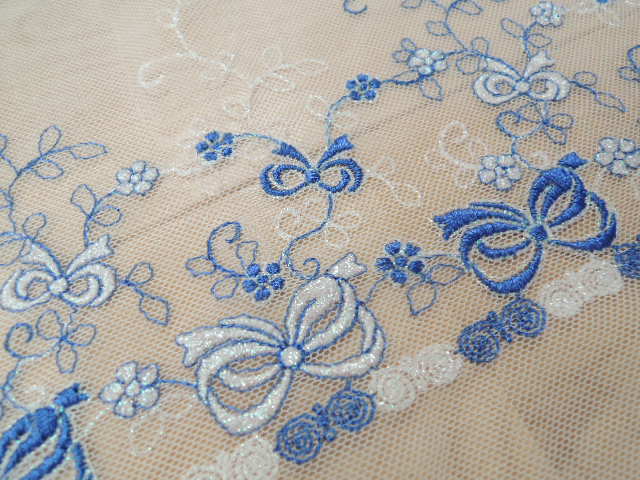 画像: TL*お花リボン刺繍のチュールレース*巾19cm 
