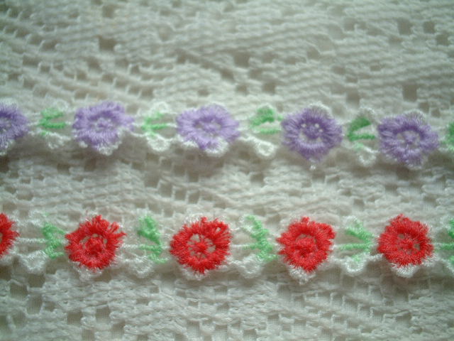 画像: 3色x1m*お花と葉*綿のケミカルレース 